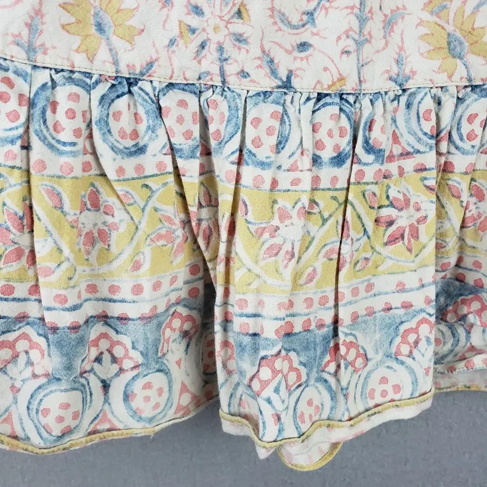 Lucky Brand Size S Tiered Peasant Skirt Blue Yellow Paisley Microfloral Cottage - Picture 4 of 7